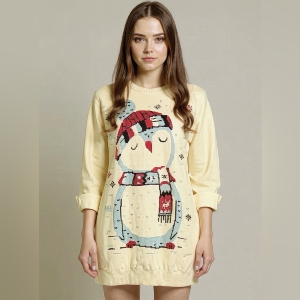 Drop Dead “Chillin” Penguin Knit Sweater Dress Tunic Size Medium